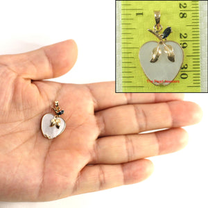 14K Yellow Gold Apple Design Mother of Pearl & Sapphire Pendant (25mm)
