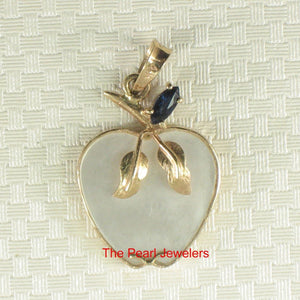 14K Yellow Gold Apple Design Mother of Pearl & Sapphire Pendant (25mm)