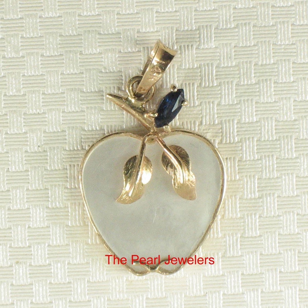 14K Yellow Gold Apple Design Mother of Pearl & Sapphire Pendant (25mm)