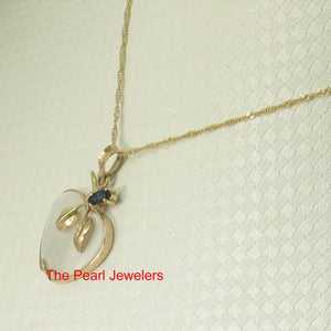 14K Yellow Gold Apple Design Mother of Pearl & Sapphire Pendant (25mm)