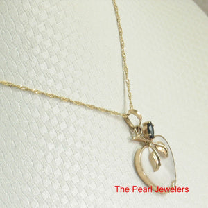 14K Yellow Gold Apple Design Mother of Pearl & Sapphire Pendant (25mm)