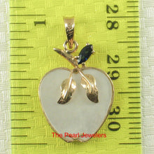 Load image into Gallery viewer, 14K Yellow Gold Apple Design Mother of Pearl &amp; Sapphire Pendant (25mm)