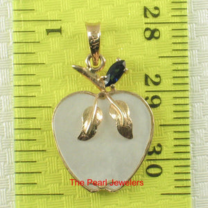 14K Yellow Gold Apple Design Mother of Pearl & Sapphire Pendant (25mm)