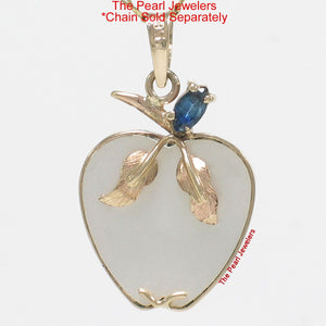 14K Yellow Gold Apple Design Mother of Pearl & Sapphire Pendant (25mm)