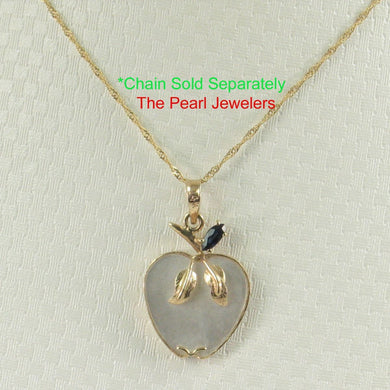 14K Yellow Gold Apple Design Mother of Pearl & Sapphire Pendant (25mm)