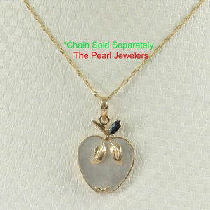 14K Yellow Gold Apple Design Mother of Pearl & Sapphire Pendant (25mm)