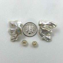 Load image into Gallery viewer, 14k Yellow Gold Baroque White Biwa Pearl Stud Earrings