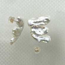 Load image into Gallery viewer, 14k Yellow Gold Baroque White Biwa Pearl Stud Earrings