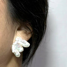 Load image into Gallery viewer, 14k Yellow Gold Baroque White Biwa Pearl Stud Earrings