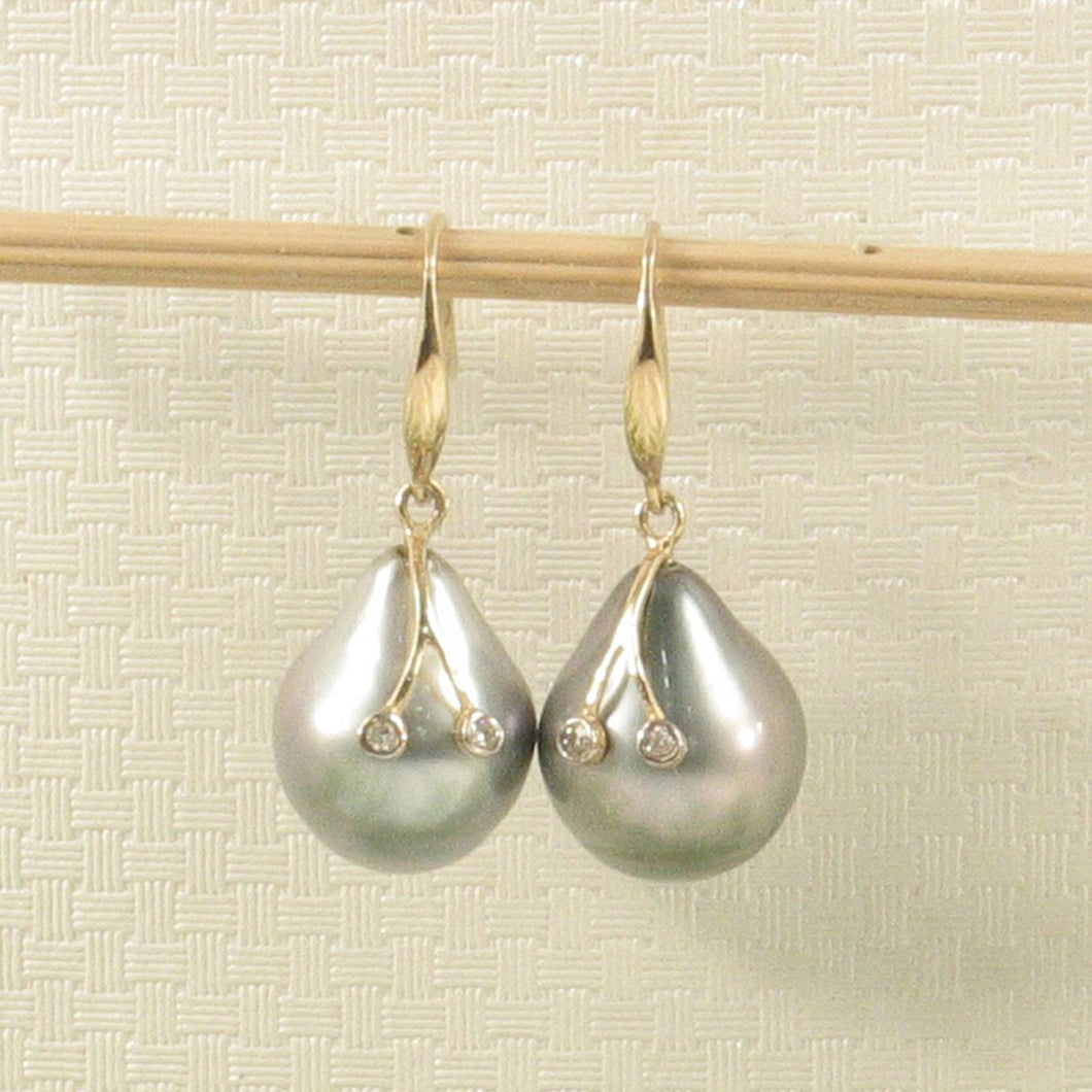 14k Yellow Gold Baroque Tahitian Pearl Diamond Fish Hook Earrings