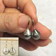 Load image into Gallery viewer, 14k Yellow Gold Baroque Tahitian Pearl Diamond Fish Hook Earrings