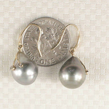 Load image into Gallery viewer, 14k Yellow Gold Baroque Tahitian Pearl Diamond Fish Hook Earrings