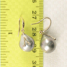 Load image into Gallery viewer, 14k Yellow Gold Baroque Tahitian Pearl Diamond Fish Hook Earrings