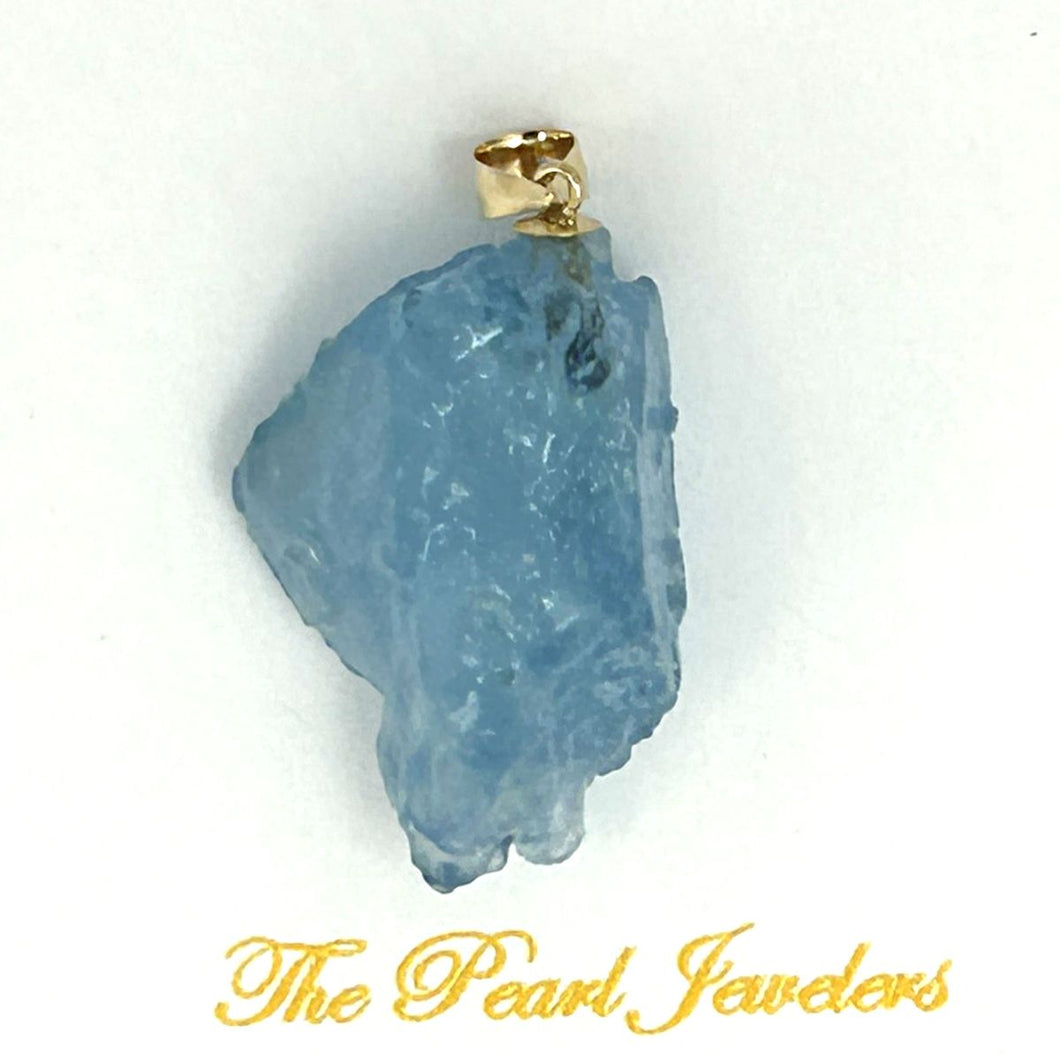 14K Yellow Gold Baroque Rough Aquamarine Pendant