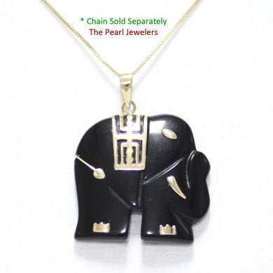 14k Yellow Gold Black Onyx Elephant Pendant