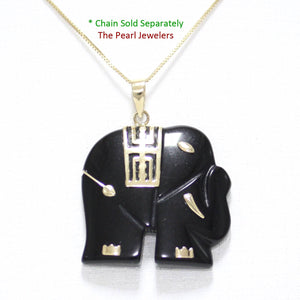 14k Yellow Gold Black Onyx Elephant Pendant