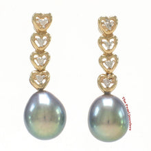 Load image into Gallery viewer, Solid 14k Yellow Gold Black Pearl &amp; Diamond Dangle Earrings