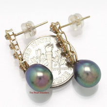 Load image into Gallery viewer, Solid 14k Yellow Gold Black Pearl &amp; Diamond Dangle Earrings