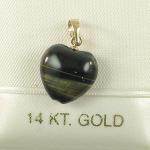14K Yellow Gold Blue Heart Tiger Eye Pendant