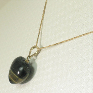 14K Yellow Gold Blue Heart Tiger Eye Pendant