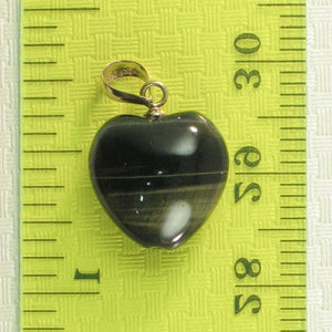 14K Yellow Gold Blue Heart Tiger Eye Pendant