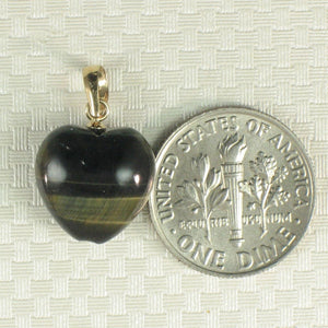 14K Yellow Gold Blue Heart Tiger Eye Pendant