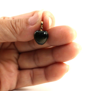 14K Yellow Gold Blue Heart Tiger Eye Pendant
