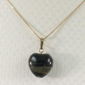 14K Yellow Gold Blue Heart Tiger Eye Pendant