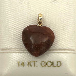 14K Yellow Gold Heart Brown Agate Pendant