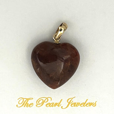 14K Yellow Gold Heart Brown Agate Pendant