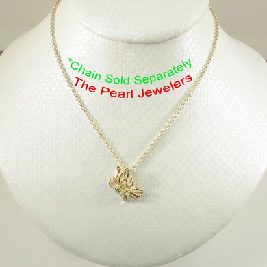 14K Yellow Gold Butterfly Pendant with Diamonds, Ruby & Emerald