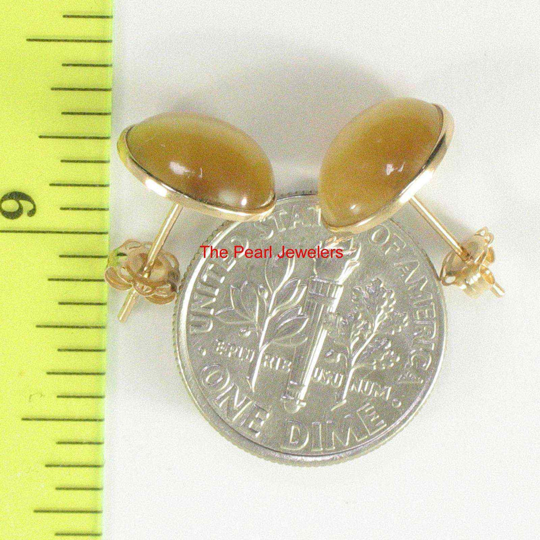14k Yellow Solid Gold Cabochons Genuine Tiger-Eye Gemstone Stud Earrings