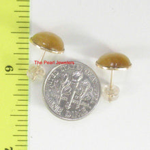 Load image into Gallery viewer, 14k Yellow Solid Gold Cabochons Genuine Tiger-Eye Gemstone Stud Earrings
