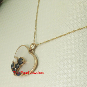 14K Yellow Gold Sapphire Cat Heart Pendant with Mother of Pearl