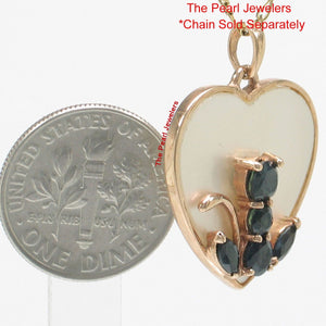14K Yellow Gold Sapphire Cat Heart Pendant with Mother of Pearl
