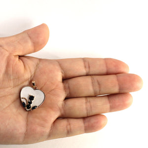 14K Yellow Gold Sapphire Cat Heart Pendant with Mother of Pearl