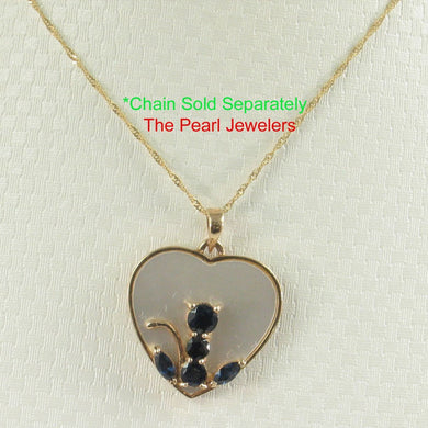 14K Yellow Gold Sapphire Cat Heart Pendant with Mother of Pearl