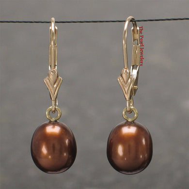14k Yellow Gold Chocolate Pearl Leverback Dangle Earrings