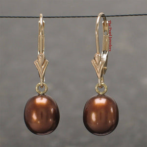 14k Yellow Gold Chocolate Pearl Leverback Dangle Earrings