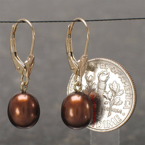 14k Yellow Gold Chocolate Pearl Leverback Dangle Earrings