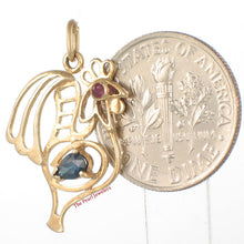 Load image into Gallery viewer, 14K Yellow Gold Cock Design Pendant with Sapphire &amp; Ruby