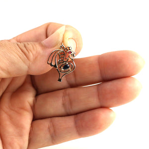 14K Yellow Gold Cock Design Pendant with Sapphire & Ruby