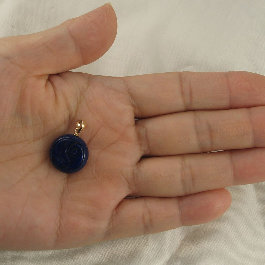 14K Yellow Gold Coin Lapis Lazuli Pendant (17mm)