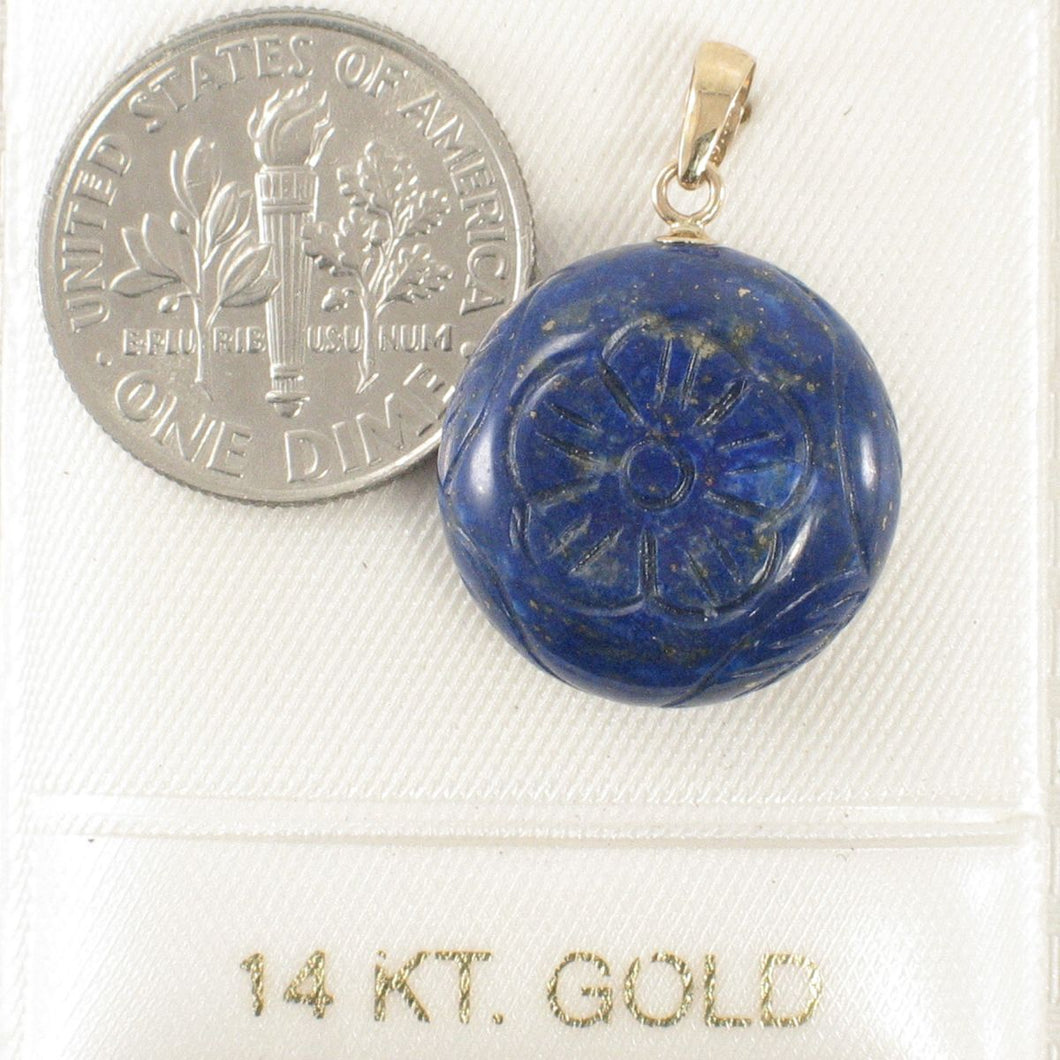 14K Yellow Gold Coin Lapis Lazuli Pendant (16mm