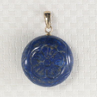14K Yellow Gold Coin Lapis Lazuli Pendant (16mm