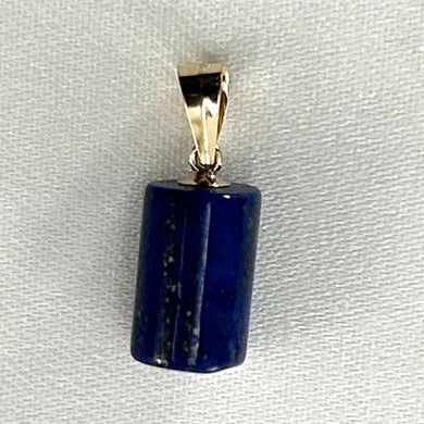 14K Yellow Gold Column Carved Lapis Lazuli Pendant