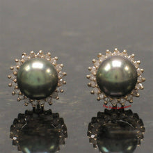 Load image into Gallery viewer, 14k Yellow Gold Diamond &amp; Black Cultured Pearl Stud Earrings