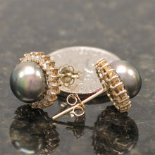 Load image into Gallery viewer, 14k Yellow Gold Diamond &amp; Black Cultured Pearl Stud Earrings