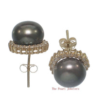 Load image into Gallery viewer, 14k Yellow Gold Diamond &amp; Black Cultured Pearl Stud Earrings