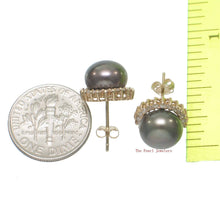 Load image into Gallery viewer, 14k Yellow Gold Diamond &amp; Black Cultured Pearl Stud Earrings